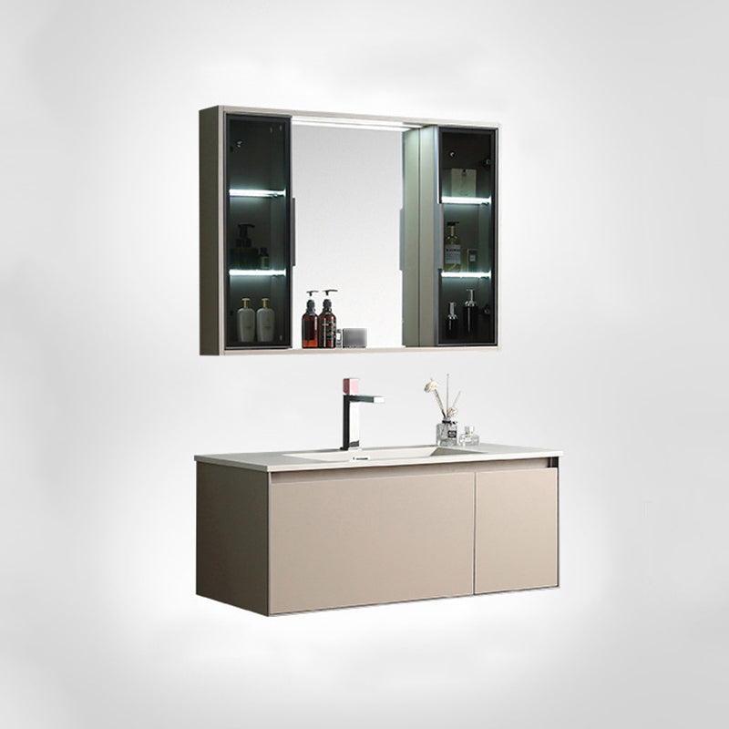Contemporary Wooden Vanity Cabinet Mirror Bathroom Vanity Set with Storage Shelving Vanity & Faucet & Mirror Cabinet 39.5"L x 19"W x 16.5"H Clearhalo 'Bathroom Remodel & Bathroom Fixtures' 'Bathroom Vanities' 'bathroom_vanities' 'Home Improvement' 'home_improvement' 'home_improvement_bathroom_vanities' 6659629