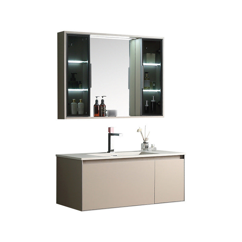Contemporary Wooden Vanity Cabinet Mirror Bathroom Vanity Set with Storage Shelving Clearhalo 'Bathroom Remodel & Bathroom Fixtures' 'Bathroom Vanities' 'bathroom_vanities' 'Home Improvement' 'home_improvement' 'home_improvement_bathroom_vanities' 6659633