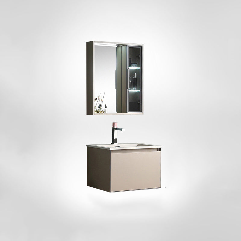 Contemporary Wooden Vanity Cabinet Mirror Bathroom Vanity Set with Storage Shelving Vanity & Faucet & Mirror Cabinet 24"L x 18"W x 17"H Clearhalo 'Bathroom Remodel & Bathroom Fixtures' 'Bathroom Vanities' 'bathroom_vanities' 'Home Improvement' 'home_improvement' 'home_improvement_bathroom_vanities' 6659634