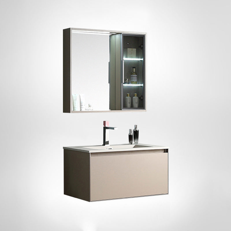 Contemporary Wooden Vanity Cabinet Mirror Bathroom Vanity Set with Storage Shelving Vanity & Faucet & Mirror Cabinet 31"L x 19"W x 17"H Clearhalo 'Bathroom Remodel & Bathroom Fixtures' 'Bathroom Vanities' 'bathroom_vanities' 'Home Improvement' 'home_improvement' 'home_improvement_bathroom_vanities' 6659636