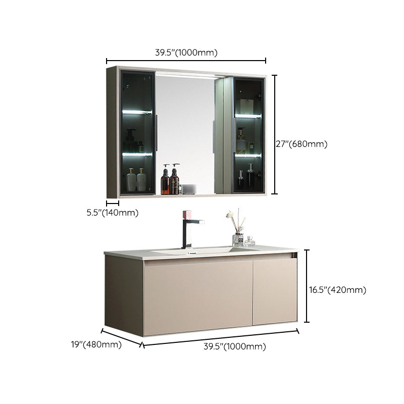 Contemporary Wooden Vanity Cabinet Mirror Bathroom Vanity Set with Storage Shelving Clearhalo 'Bathroom Remodel & Bathroom Fixtures' 'Bathroom Vanities' 'bathroom_vanities' 'Home Improvement' 'home_improvement' 'home_improvement_bathroom_vanities' 6659648