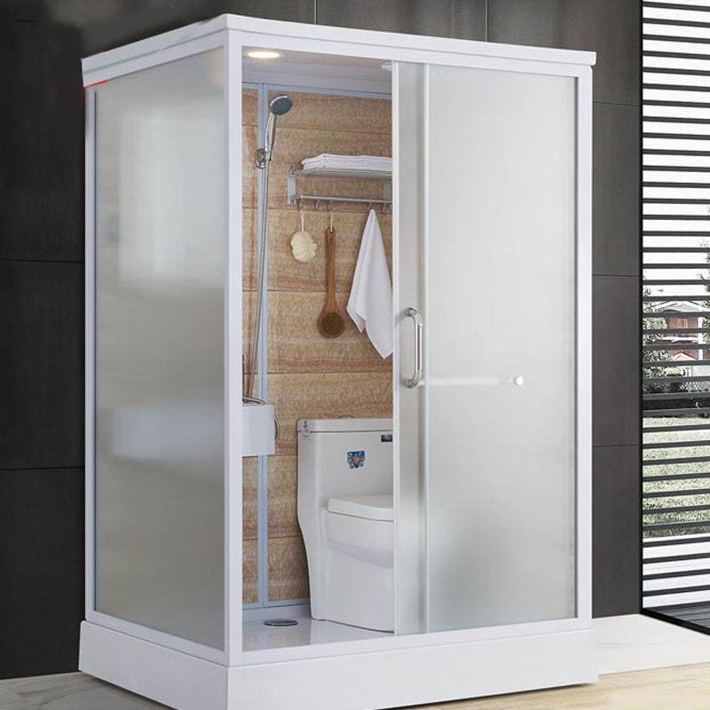 Modern Shower Stall Frosted Single Sliding Shower Stall in White Clearhalo 'Bathroom Remodel & Bathroom Fixtures' 'Home Improvement' 'home_improvement' 'home_improvement_shower_stalls_enclosures' 'Shower Stalls & Enclosures' 'shower_stalls_enclosures' 'Showers & Bathtubs' 6659745