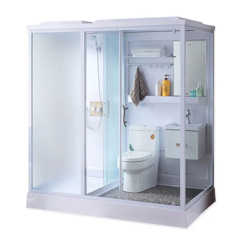 Modern Shower Stall Frosted Single Sliding Shower Stall in White 75"L x 47"W x 87"H Clearhalo 'Bathroom Remodel & Bathroom Fixtures' 'Home Improvement' 'home_improvement' 'home_improvement_shower_stalls_enclosures' 'Shower Stalls & Enclosures' 'shower_stalls_enclosures' 'Showers & Bathtubs' 6659746