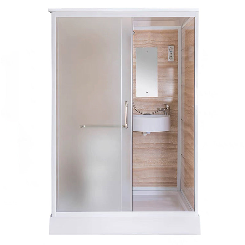 Modern Shower Stall Frosted Single Sliding Shower Stall in White 55"L x 51"W x 87"H Clearhalo 'Bathroom Remodel & Bathroom Fixtures' 'Home Improvement' 'home_improvement' 'home_improvement_shower_stalls_enclosures' 'Shower Stalls & Enclosures' 'shower_stalls_enclosures' 'Showers & Bathtubs' 6659747