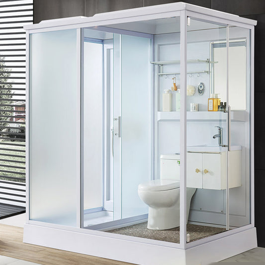 Modern Shower Stall Frosted Single Sliding Shower Stall in White Clearhalo 'Bathroom Remodel & Bathroom Fixtures' 'Home Improvement' 'home_improvement' 'home_improvement_shower_stalls_enclosures' 'Shower Stalls & Enclosures' 'shower_stalls_enclosures' 'Showers & Bathtubs' 6659748