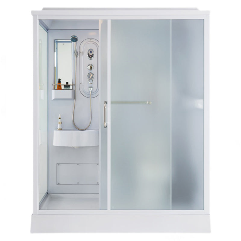 Modern Shower Stall Frosted Single Sliding Shower Stall in White 55"L x 43"W x 87"H Clearhalo 'Bathroom Remodel & Bathroom Fixtures' 'Home Improvement' 'home_improvement' 'home_improvement_shower_stalls_enclosures' 'Shower Stalls & Enclosures' 'shower_stalls_enclosures' 'Showers & Bathtubs' 6659749