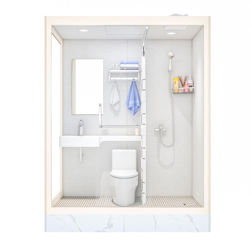 Linear Sliding Shower Enclosure Metal Framed Shower Enclosure in White 59"L x 43"W x 91"H Clearhalo 'Bathroom Remodel & Bathroom Fixtures' 'Home Improvement' 'home_improvement' 'home_improvement_shower_stalls_enclosures' 'Shower Stalls & Enclosures' 'shower_stalls_enclosures' 'Showers & Bathtubs' 6659772