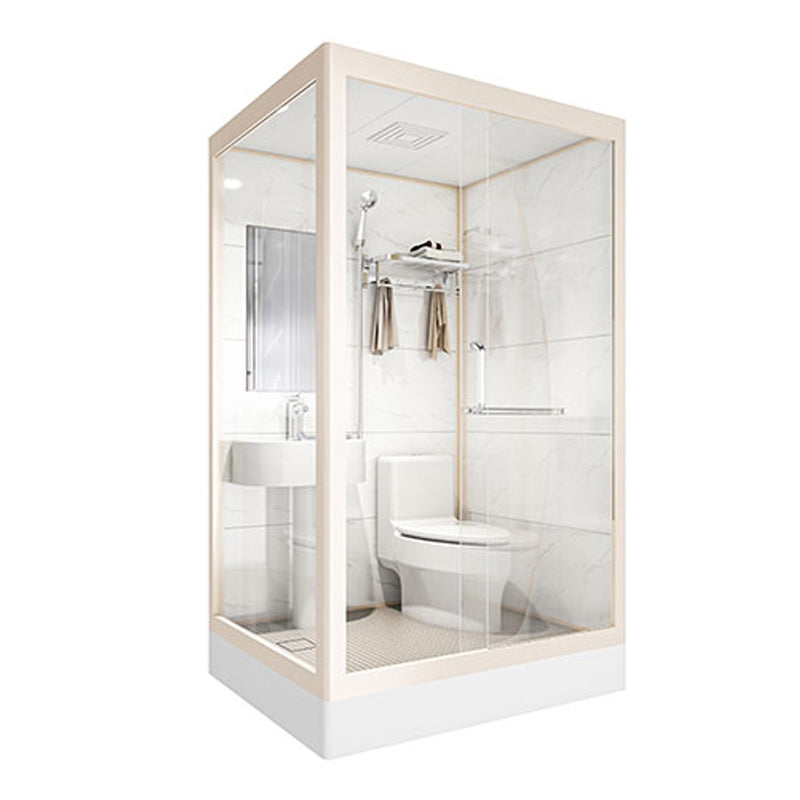 Linear Sliding Shower Enclosure Metal Framed Shower Enclosure in White Clearhalo 'Bathroom Remodel & Bathroom Fixtures' 'Home Improvement' 'home_improvement' 'home_improvement_shower_stalls_enclosures' 'Shower Stalls & Enclosures' 'shower_stalls_enclosures' 'Showers & Bathtubs' 6659777