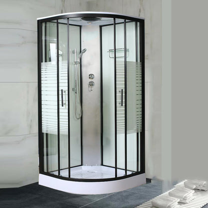 Contemporary Round Shower Stall Rain Shower Striped Framed Shower Stall with Ceiling 39.4"L x 39.4"W x 84.6"H Clearhalo 'Bathroom Remodel & Bathroom Fixtures' 'Home Improvement' 'home_improvement' 'home_improvement_shower_stalls_enclosures' 'Shower Stalls & Enclosures' 'shower_stalls_enclosures' 'Showers & Bathtubs' 6659788