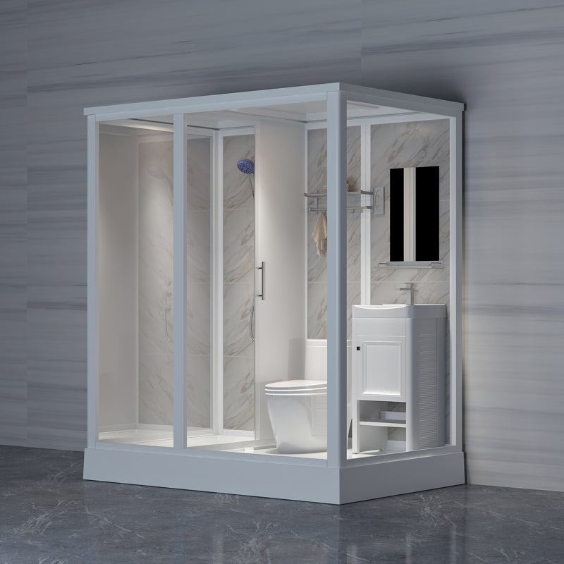 Contemporary Shower Stall Clear Framed Single Sliding Shower Stall with Ceiling Clearhalo 'Bathroom Remodel & Bathroom Fixtures' 'Home Improvement' 'home_improvement' 'home_improvement_shower_stalls_enclosures' 'Shower Stalls & Enclosures' 'shower_stalls_enclosures' 'Showers & Bathtubs' 6659799