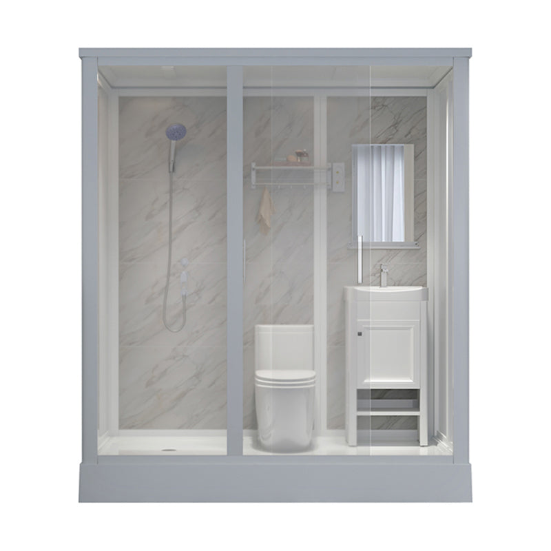Contemporary Shower Stall Clear Framed Single Sliding Shower Stall with Ceiling Clearhalo 'Bathroom Remodel & Bathroom Fixtures' 'Home Improvement' 'home_improvement' 'home_improvement_shower_stalls_enclosures' 'Shower Stalls & Enclosures' 'shower_stalls_enclosures' 'Showers & Bathtubs' 6659808