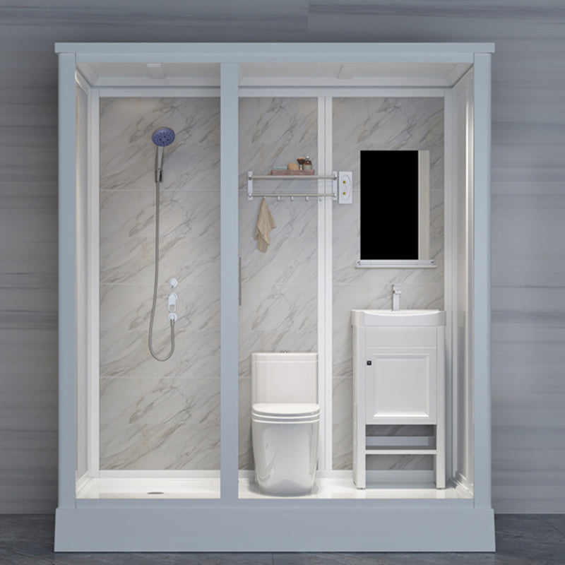 Contemporary Shower Stall Clear Framed Single Sliding Shower Stall with Ceiling 75"L x 47"W x 91"H Side Door Opening Left Clearhalo 'Bathroom Remodel & Bathroom Fixtures' 'Home Improvement' 'home_improvement' 'home_improvement_shower_stalls_enclosures' 'Shower Stalls & Enclosures' 'shower_stalls_enclosures' 'Showers & Bathtubs' 6659811