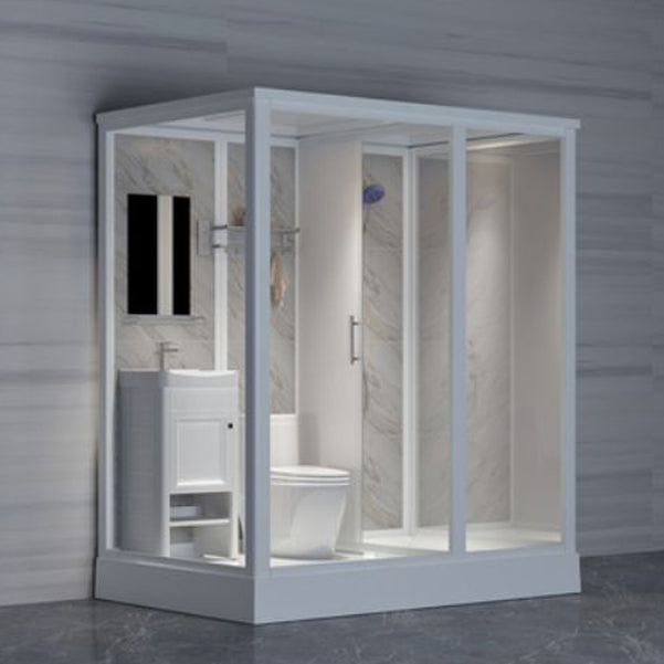 Contemporary Shower Stall Clear Framed Single Sliding Shower Stall with Ceiling Clearhalo 'Bathroom Remodel & Bathroom Fixtures' 'Home Improvement' 'home_improvement' 'home_improvement_shower_stalls_enclosures' 'Shower Stalls & Enclosures' 'shower_stalls_enclosures' 'Showers & Bathtubs' 6659820