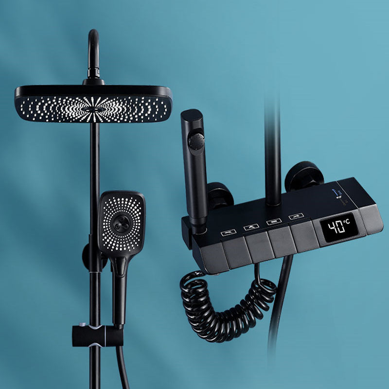 Modern Adjustable Water Flow Square Shower Faucet Shower Hose Shower System on Wall Black No Faucet Digital Display Included Clearhalo 'Bathroom Remodel & Bathroom Fixtures' 'Home Improvement' 'home_improvement' 'home_improvement_shower_faucets' 'Shower Faucets & Systems' 'shower_faucets' 'Showers & Bathtubs Plumbing' 'Showers & Bathtubs' 6659869