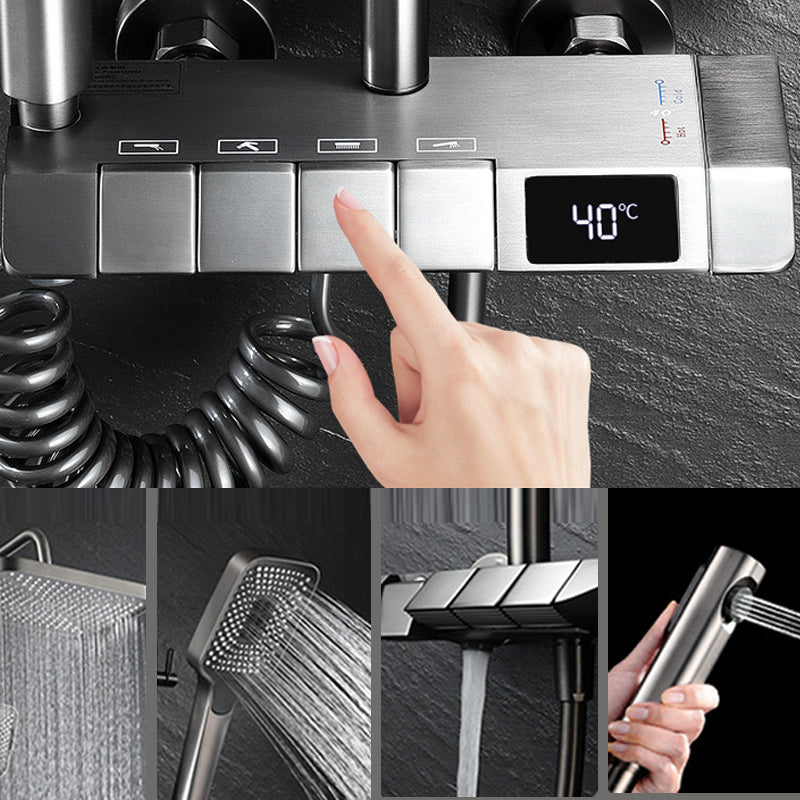 Modern Adjustable Water Flow Square Shower Faucet Shower Hose Shower System on Wall Clearhalo 'Bathroom Remodel & Bathroom Fixtures' 'Home Improvement' 'home_improvement' 'home_improvement_shower_faucets' 'Shower Faucets & Systems' 'shower_faucets' 'Showers & Bathtubs Plumbing' 'Showers & Bathtubs' 6659871