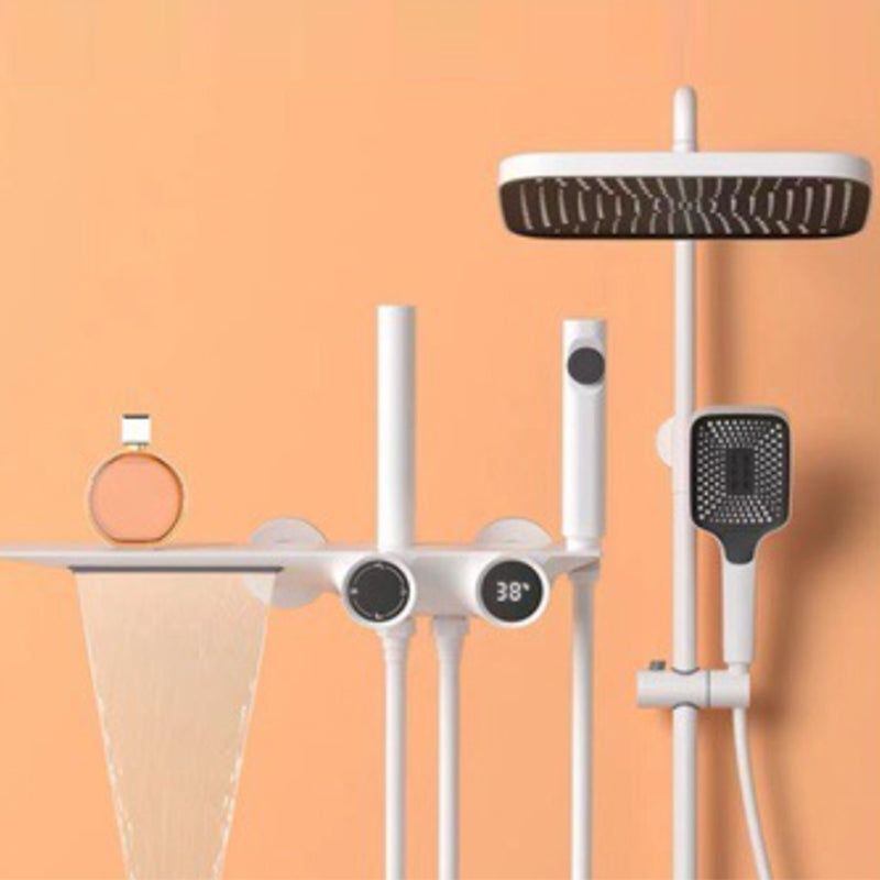 Modern Adjustable Water Flow Square Shower Faucet Shower Hose Shower System on Wall White Faucet Included Digital Display Included Clearhalo 'Bathroom Remodel & Bathroom Fixtures' 'Home Improvement' 'home_improvement' 'home_improvement_shower_faucets' 'Shower Faucets & Systems' 'shower_faucets' 'Showers & Bathtubs Plumbing' 'Showers & Bathtubs' 6659879