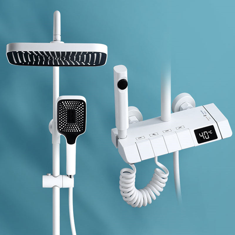 Modern Adjustable Water Flow Square Shower Faucet Shower Hose Shower System on Wall White No Faucet Digital Display Included Clearhalo 'Bathroom Remodel & Bathroom Fixtures' 'Home Improvement' 'home_improvement' 'home_improvement_shower_faucets' 'Shower Faucets & Systems' 'shower_faucets' 'Showers & Bathtubs Plumbing' 'Showers & Bathtubs' 6659881