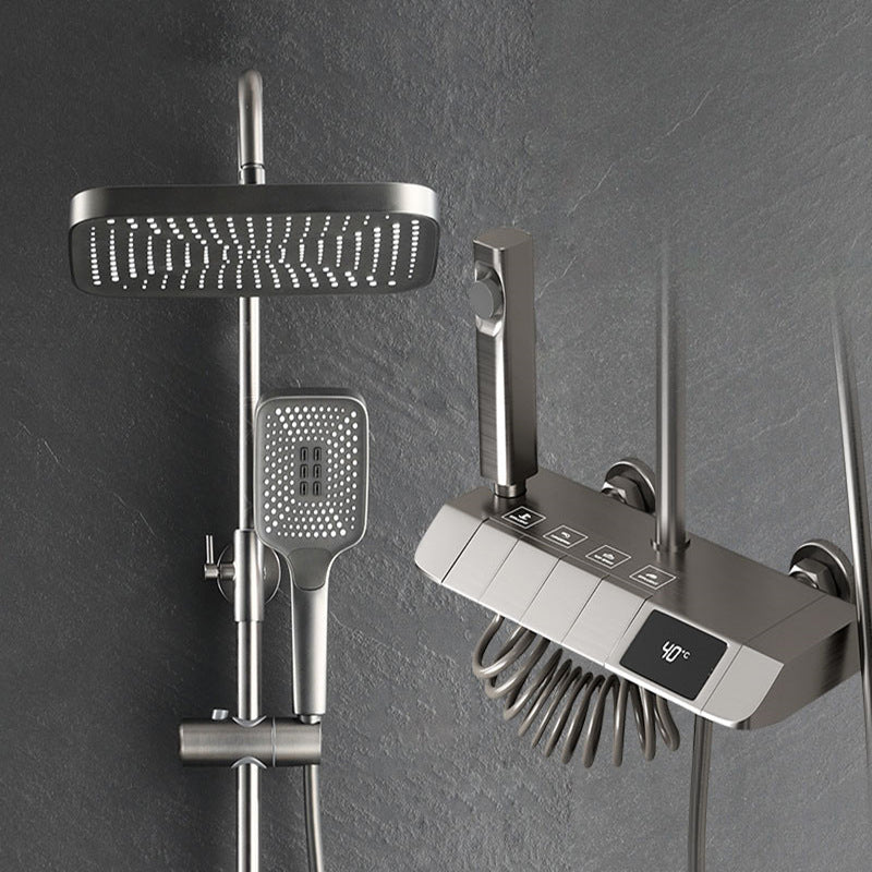 Modern Adjustable Water Flow Square Shower Faucet Shower Hose Shower System on Wall Gun Grey No Faucet Digital Display Included Clearhalo 'Bathroom Remodel & Bathroom Fixtures' 'Home Improvement' 'home_improvement' 'home_improvement_shower_faucets' 'Shower Faucets & Systems' 'shower_faucets' 'Showers & Bathtubs Plumbing' 'Showers & Bathtubs' 6659882