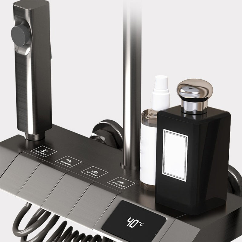 Modern Adjustable Water Flow Square Shower Faucet Shower Hose Shower System on Wall Clearhalo 'Bathroom Remodel & Bathroom Fixtures' 'Home Improvement' 'home_improvement' 'home_improvement_shower_faucets' 'Shower Faucets & Systems' 'shower_faucets' 'Showers & Bathtubs Plumbing' 'Showers & Bathtubs' 6659890