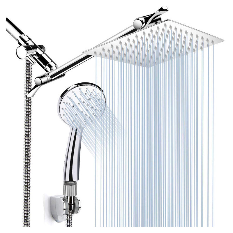 Silver Dual Shower Head 3 Setting Medium Flow Wall-Mount Showerhead Silver Clearhalo 'Bathroom Remodel & Bathroom Fixtures' 'Home Improvement' 'home_improvement' 'home_improvement_shower_heads' 'Shower Heads' 'shower_heads' 'Showers & Bathtubs Plumbing' 'Showers & Bathtubs' 6660695