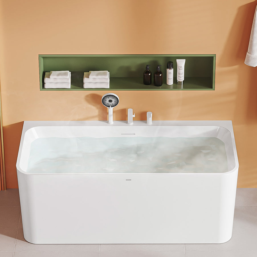 Freestanding Soaking Acrylic Bathtub Modern Rectangle Bathtub in White 59"L x 30"W x 24"H Tub with Deck Faucets Clearhalo 'Bathroom Remodel & Bathroom Fixtures' 'Bathtubs' 'Home Improvement' 'home_improvement' 'home_improvement_bathtubs' 'Showers & Bathtubs' 6662689