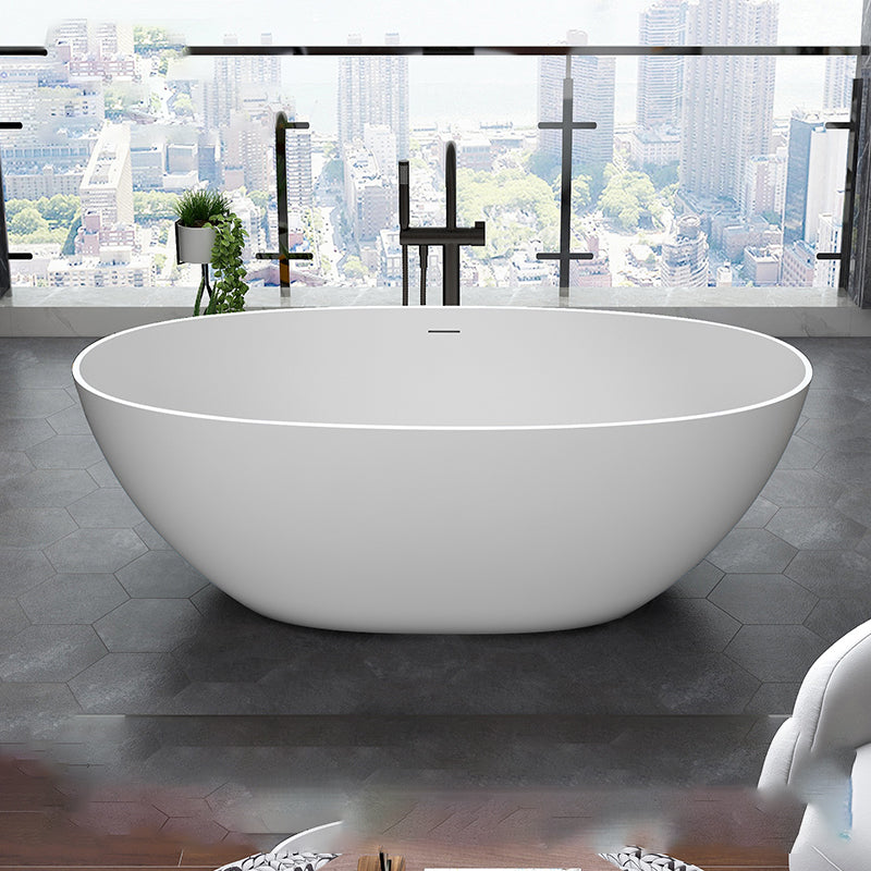 Modern Stone Ellipse Bathtub Freestand Soaking Bathtub with Drain Bath Tub Matte White 0.5\ (1.2cm) Clearhalo 'Bathroom Remodel & Bathroom Fixtures' 'Bathtubs' 'Home Improvement' 'home_improvement' 'home_improvement_bathtubs' 'Showers & Bathtubs' 6662706