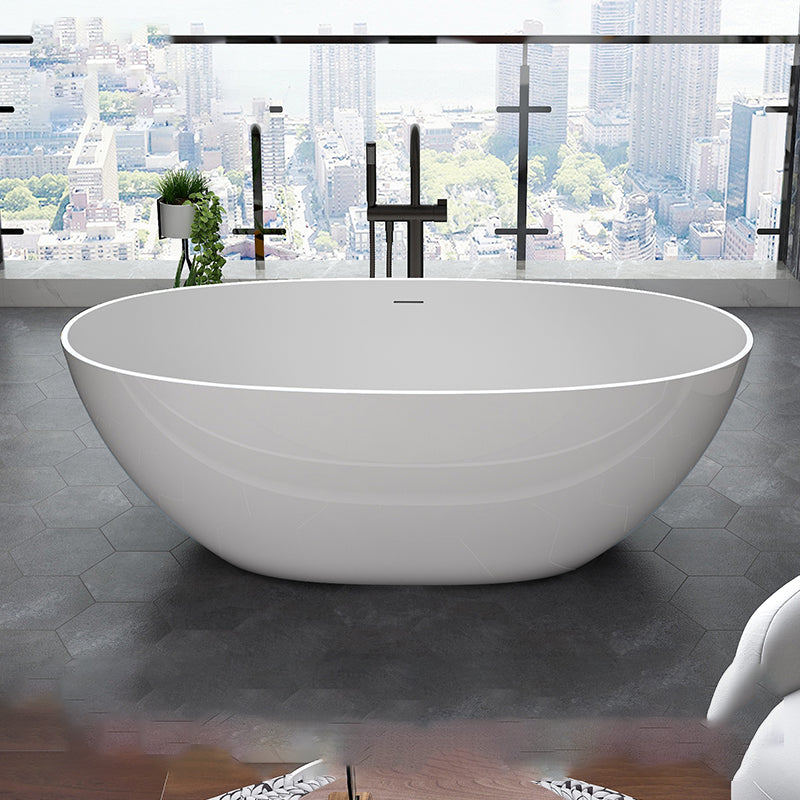 Modern Stone Ellipse Bathtub Freestand Soaking Bathtub with Drain Bath Tub Gloss White 0.5\ (1.2cm) Clearhalo 'Bathroom Remodel & Bathroom Fixtures' 'Bathtubs' 'Home Improvement' 'home_improvement' 'home_improvement_bathtubs' 'Showers & Bathtubs' 6662707