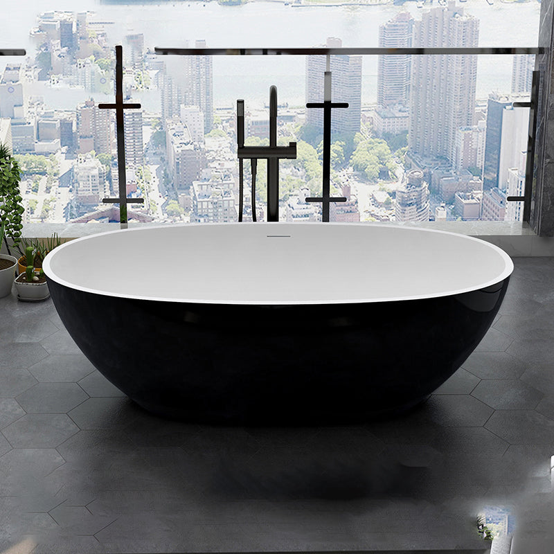 Modern Stone Ellipse Bathtub Freestand Soaking Bathtub with Drain Bath Tub Black White 1\ (2.5cm) Clearhalo 'Bathroom Remodel & Bathroom Fixtures' 'Bathtubs' 'Home Improvement' 'home_improvement' 'home_improvement_bathtubs' 'Showers & Bathtubs' 6662708