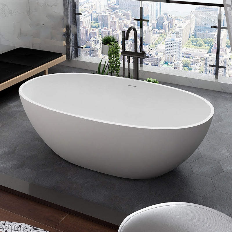 Modern Stone Ellipse Bathtub Freestand Soaking Bathtub with Drain Bath Tub Matte White 55"L x 31"W x 22"H 1\ (2.5cm) Clearhalo 'Bathroom Remodel & Bathroom Fixtures' 'Bathtubs' 'Home Improvement' 'home_improvement' 'home_improvement_bathtubs' 'Showers & Bathtubs' 6662709