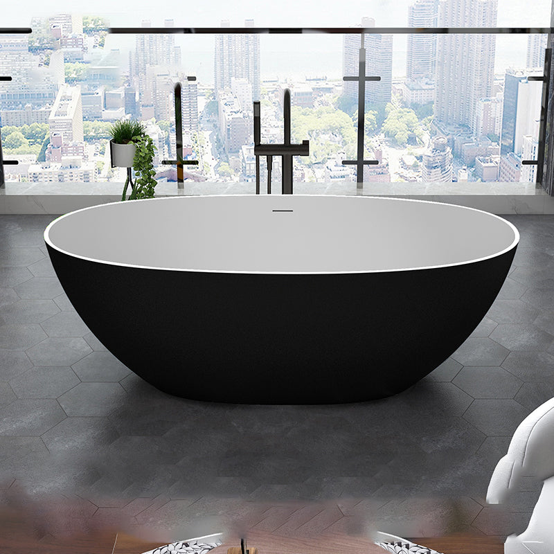 Modern Stone Ellipse Bathtub Freestand Soaking Bathtub with Drain Bath Tub Black White 0.5\ (1.2cm) Clearhalo 'Bathroom Remodel & Bathroom Fixtures' 'Bathtubs' 'Home Improvement' 'home_improvement' 'home_improvement_bathtubs' 'Showers & Bathtubs' 6662710