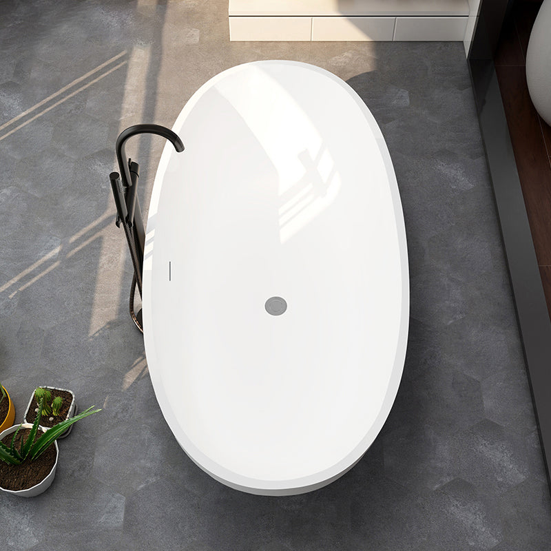 Modern Stone Ellipse Bathtub Freestand Soaking Bathtub with Drain Bath Tub Matte White 51"L x 27"W x 22"H 1\ (2.5cm) Clearhalo 'Bathroom Remodel & Bathroom Fixtures' 'Bathtubs' 'Home Improvement' 'home_improvement' 'home_improvement_bathtubs' 'Showers & Bathtubs' 6662712