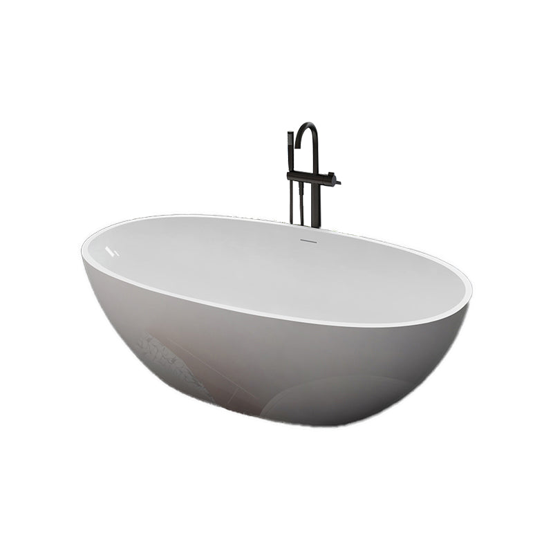 Modern Stone Ellipse Bathtub Freestand Soaking Bathtub with Drain Bath Tub Gloss White 1\ (2.5cm) Clearhalo 'Bathroom Remodel & Bathroom Fixtures' 'Bathtubs' 'Home Improvement' 'home_improvement' 'home_improvement_bathtubs' 'Showers & Bathtubs' 6662714