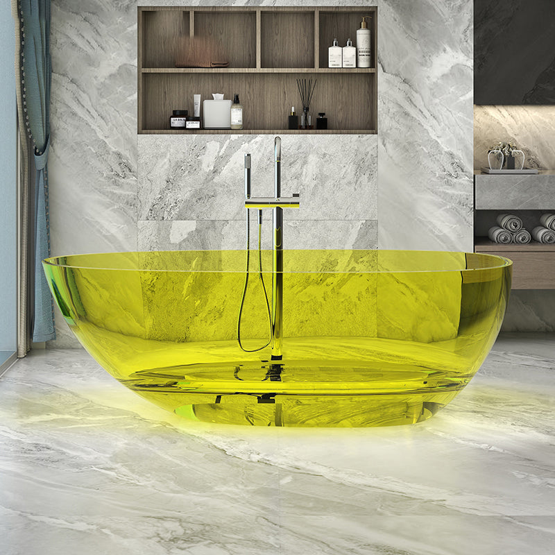 Modern Ellipse Bathtub Freestand Soaking Bathtub with Drain Bath Tub Light Yellow Clearhalo 'Bathroom Remodel & Bathroom Fixtures' 'Bathtubs' 'Home Improvement' 'home_improvement' 'home_improvement_bathtubs' 'Showers & Bathtubs' 6662766