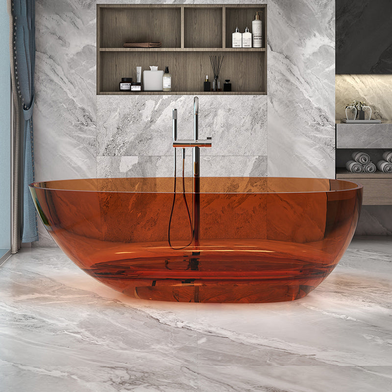 Modern Ellipse Bathtub Freestand Soaking Bathtub with Drain Bath Tub Red Brown Clearhalo 'Bathroom Remodel & Bathroom Fixtures' 'Bathtubs' 'Home Improvement' 'home_improvement' 'home_improvement_bathtubs' 'Showers & Bathtubs' 6662768