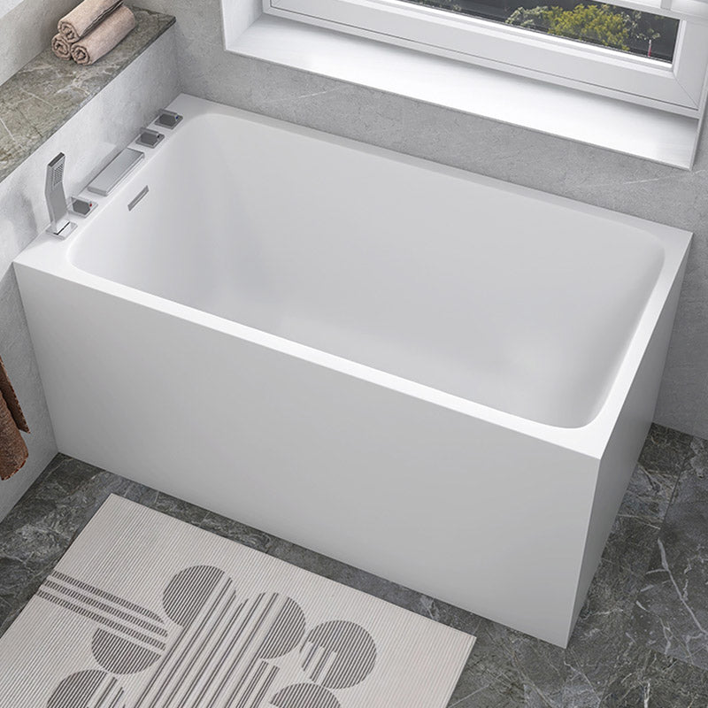 Modern White Acrylic Rectangle Bathtub Back to Wall with Drain Bath Tub 43"L x 28"W x 24"H Left Tub with Silver 5-Piece Set Clearhalo 'Bathroom Remodel & Bathroom Fixtures' 'Bathtubs' 'Home Improvement' 'home_improvement' 'home_improvement_bathtubs' 'Showers & Bathtubs' 6662787
