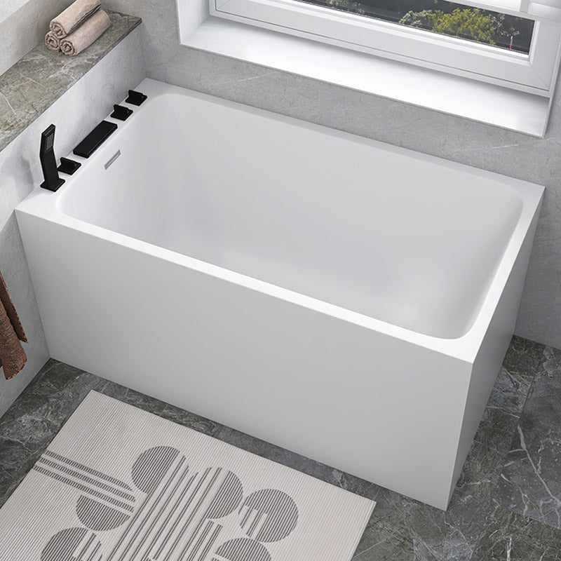 Modern White Acrylic Rectangle Bathtub Back to Wall with Drain Bath Tub 43"L x 28"W x 24"H Left Tub with Black 5-Piece Set Clearhalo 'Bathroom Remodel & Bathroom Fixtures' 'Bathtubs' 'Home Improvement' 'home_improvement' 'home_improvement_bathtubs' 'Showers & Bathtubs' 6662789