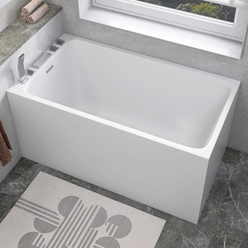 Modern White Acrylic Rectangle Bathtub Back to Wall with Drain Bath Tub Left Tub with Silver 5-Piece Set Clearhalo 'Bathroom Remodel & Bathroom Fixtures' 'Bathtubs' 'Home Improvement' 'home_improvement' 'home_improvement_bathtubs' 'Showers & Bathtubs' 6662790