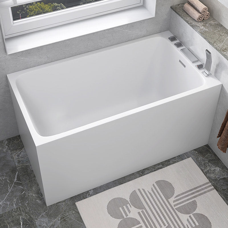 Modern White Acrylic Rectangle Bathtub Back to Wall with Drain Bath Tub Right Tub with Silver 5-Piece Set Clearhalo 'Bathroom Remodel & Bathroom Fixtures' 'Bathtubs' 'Home Improvement' 'home_improvement' 'home_improvement_bathtubs' 'Showers & Bathtubs' 6662792