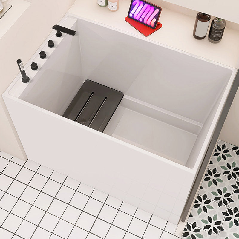 Modern White Acrylic Rectangle Bathtub Back to Wall with Drain Bath Tub Left Tub with Black 5-Piece Set Clearhalo 'Bathroom Remodel & Bathroom Fixtures' 'Bathtubs' 'Home Improvement' 'home_improvement' 'home_improvement_bathtubs' 'Showers & Bathtubs' 6662801