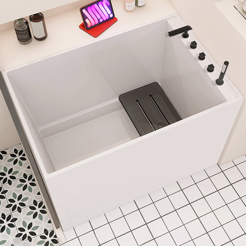 Modern White Acrylic Rectangle Bathtub Back to Wall with Drain Bath Tub Right Tub with Black 5-Piece Set Clearhalo 'Bathroom Remodel & Bathroom Fixtures' 'Bathtubs' 'Home Improvement' 'home_improvement' 'home_improvement_bathtubs' 'Showers & Bathtubs' 6662803