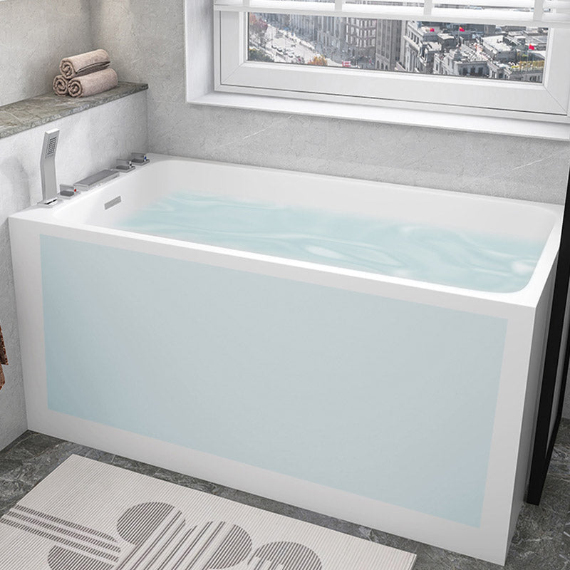 Modern White Acrylic Rectangle Bathtub Back to Wall with Drain Bath Tub Clearhalo 'Bathroom Remodel & Bathroom Fixtures' 'Bathtubs' 'Home Improvement' 'home_improvement' 'home_improvement_bathtubs' 'Showers & Bathtubs' 6662804