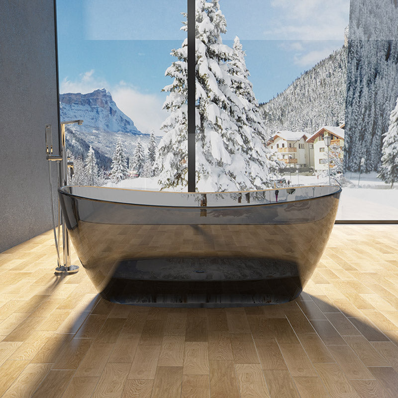 Modern Ellipse Bathtub Acrylic Freestand Soaking Bathtub with Drain Bath Tub Black 59"L x 30"W x 21"H Clearhalo 'Bathroom Remodel & Bathroom Fixtures' 'Bathtubs' 'Home Improvement' 'home_improvement' 'home_improvement_bathtubs' 'Showers & Bathtubs' 6662838