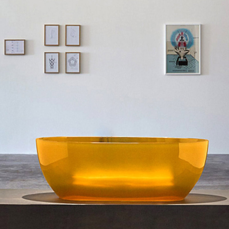 Modern Ellipse Bathtub Acrylic Freestand Soaking Bathtub with Drain Bath Tub Yellow Clearhalo 'Bathroom Remodel & Bathroom Fixtures' 'Bathtubs' 'Home Improvement' 'home_improvement' 'home_improvement_bathtubs' 'Showers & Bathtubs' 6662840