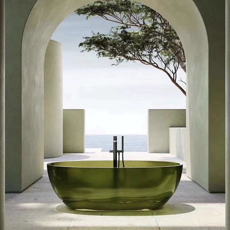 Modern Ellipse Bathtub Acrylic Freestand Soaking Bathtub with Drain Bath Tub Green 55"L x 28"W x 21"H Clearhalo 'Bathroom Remodel & Bathroom Fixtures' 'Bathtubs' 'Home Improvement' 'home_improvement' 'home_improvement_bathtubs' 'Showers & Bathtubs' 6662841