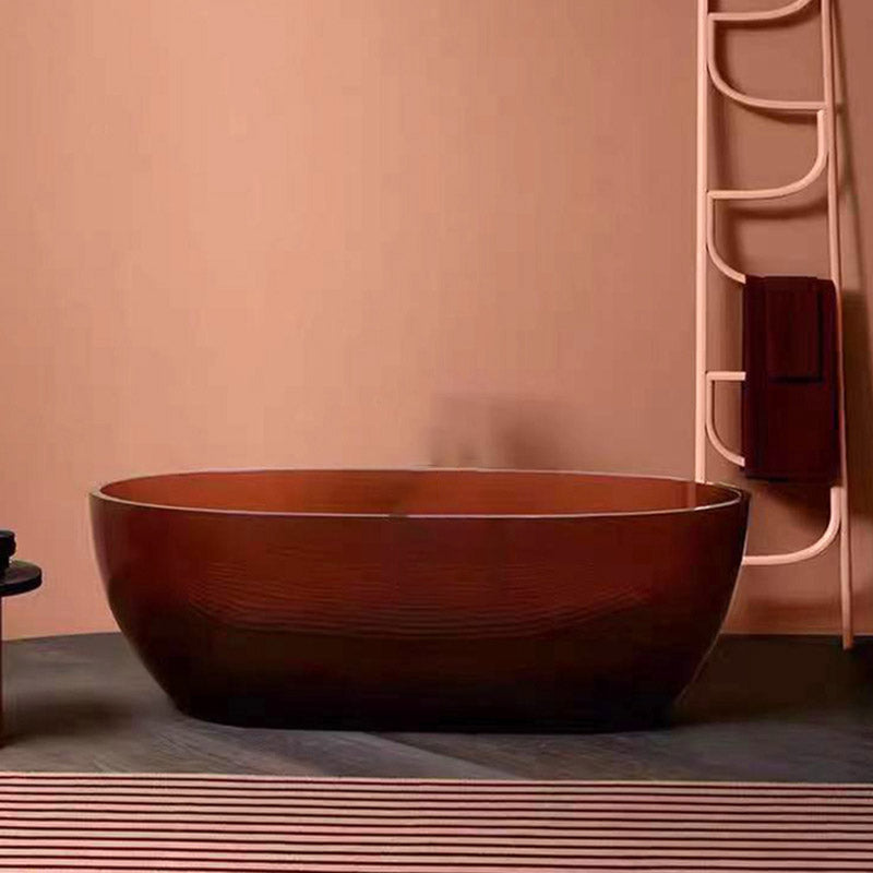 Modern Ellipse Bathtub Acrylic Freestand Soaking Bathtub with Drain Bath Tub Dark Brown Clearhalo 'Bathroom Remodel & Bathroom Fixtures' 'Bathtubs' 'Home Improvement' 'home_improvement' 'home_improvement_bathtubs' 'Showers & Bathtubs' 6662846