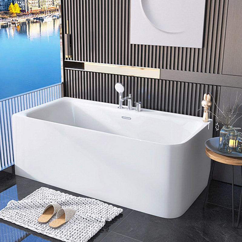 Modern Acrylic Rectangle Bathtub Soaking Back to Wall Bathtub with Drain and Overflow Trim Right Clearhalo 'Bathroom Remodel & Bathroom Fixtures' 'Bathtubs' 'Home Improvement' 'home_improvement' 'home_improvement_bathtubs' 'Showers & Bathtubs' 6662891