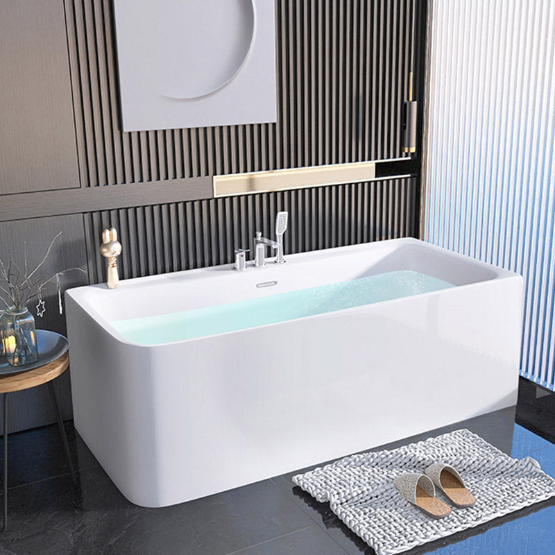 Modern Acrylic Rectangle Bathtub Soaking Back to Wall Bathtub with Drain and Overflow Trim Clearhalo 'Bathroom Remodel & Bathroom Fixtures' 'Bathtubs' 'Home Improvement' 'home_improvement' 'home_improvement_bathtubs' 'Showers & Bathtubs' 6662899