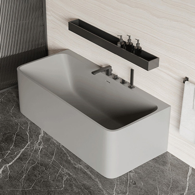 Modern Stone Soaking Bathtub Rectangle Back to Wall Bathtub With Faucet Grey 59"L x 30"W x 22"H Clearhalo 'Bathroom Remodel & Bathroom Fixtures' 'Bathtubs' 'Home Improvement' 'home_improvement' 'home_improvement_bathtubs' 'Showers & Bathtubs' 6662918