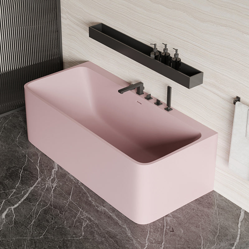 Modern Stone Soaking Bathtub Rectangle Back to Wall Bathtub With Faucet Pink 59"L x 30"W x 22"H Clearhalo 'Bathroom Remodel & Bathroom Fixtures' 'Bathtubs' 'Home Improvement' 'home_improvement' 'home_improvement_bathtubs' 'Showers & Bathtubs' 6662920