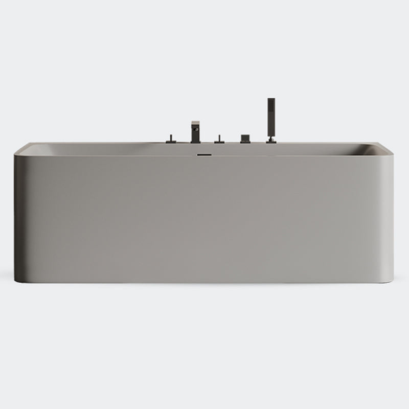 Modern Stone Soaking Bathtub Rectangle Back to Wall Bathtub With Faucet Grey Clearhalo 'Bathroom Remodel & Bathroom Fixtures' 'Bathtubs' 'Home Improvement' 'home_improvement' 'home_improvement_bathtubs' 'Showers & Bathtubs' 6662921